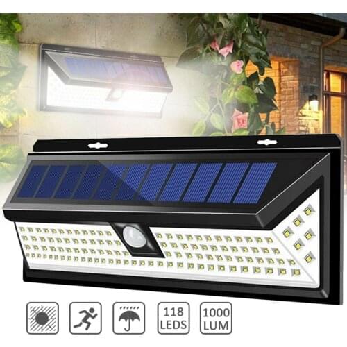 118 LED Solar Powered Motion Sensor Lamp Home Security Waterproof PIR Sensor Wall Light for Outdoor Garden Yard