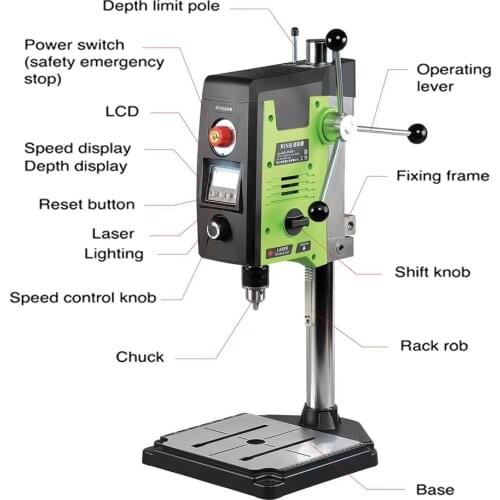 ALLSOME 6-Speed 800W Benchtop Drill Press Drilling Machine With Laser positioning