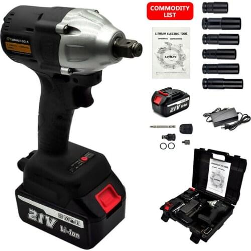 Black 21V 1/2''Cordless Electric Impact Wrench Gun Driver Li-ion Battery Power tool Electric Wrench with 2 Batteries 520 Nm