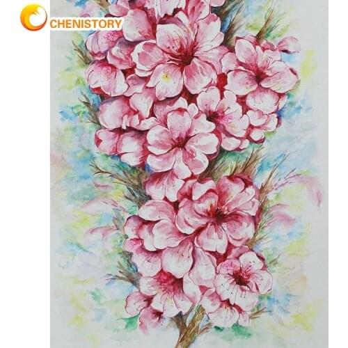 CHENISTORY DIY Painting By Numbers Hand Made Pink Flower Oil Picture By Number 60x75cm Framed Modern Home Living Room Craft