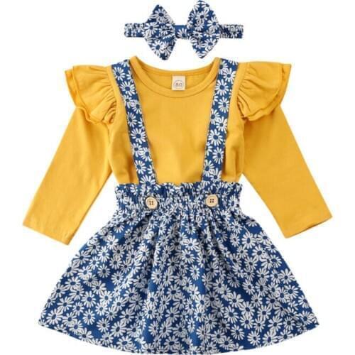 Imcute 2020 Kids Baby Autumn Newborn Infant Baby Girl Floral Clothes Long Sleeve Top Strap Dress Outfits Clothes