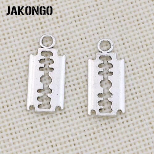 JAKONGO Antique Silver Plated Razor Blade Charm Pendants for Jewelry Accessories Making Bracelet Findings DIY 25X11mm 25pcs/lot
