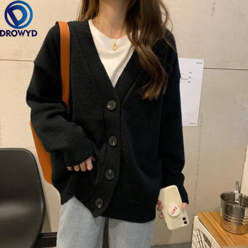 2021 Fashion Cardigan Red V-neck Long Sweater Women Designer Soft Clothing Korean Blue Loose Outfits Pockets Cotton Kintted Tops