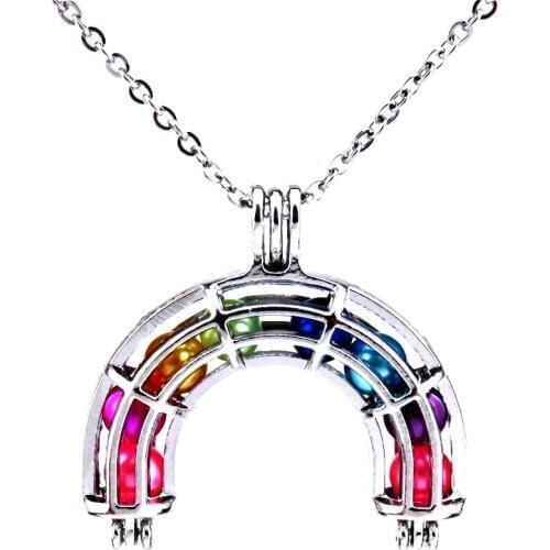 KK406 Rainbow Beads Cage Aromatherapy Necklace Perfume Diffuser Pearl Cage Locket Pendant For Oyster Top Quality