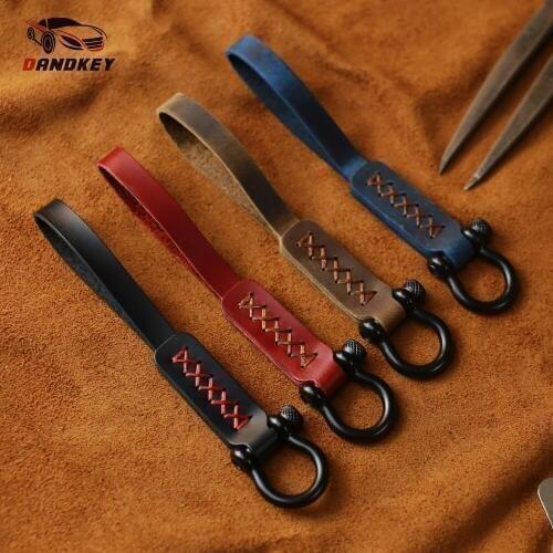 Dandkey Car Key Rings Genuine Leather Keyring Keychain Universal For All Car Key Chain Car Key Holders Auto Accessories