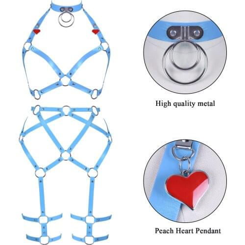 Harajuku Heart Element Leather Harness Bra For Bdsm Women Body Bondage Lingerie Sets Cage Erotic Accessories Sexy Garter Belt