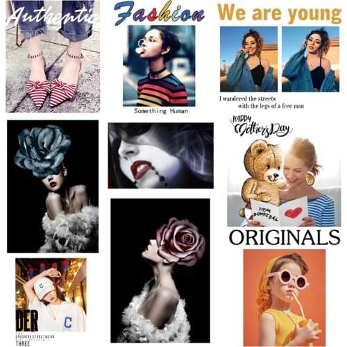 DIY Beautiful Girl/Square Patch Heat Transfer Patch Iron On Transfer For Clothing Thermal Stickers On Clothes Cartoon Stripes