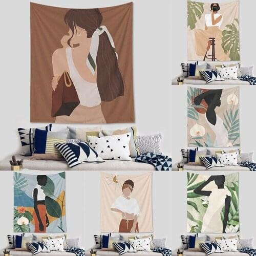 Beautiful Sexy Women Printing Tapestry Leaf Pattern Wall Hanging Tapestry Decor Home Bedroom Dorm Beach Mat Decoration Mural