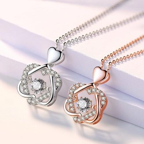 Crystall Heart Round Zircon Pendant Rose Gold Women Wedding Jewelry Sparkling Party Girl Engagement Accessory Birthdays Gift
