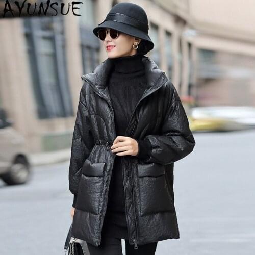 AYUNSUE Winter Genuine Leather Jacket Women Long Down Coat Female Real Sheepskin Coats Woman Parkas Fashion Chaqueta Cuero Mujer