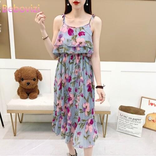 Summer 2021 New Fashion Sexy Ruffle Sling Pleated Dress Elegant Beach Casual Chiffon Long Dresses