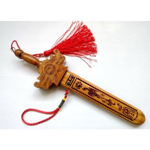 Dragon and Phoenix Peach wood small Amulet Sword