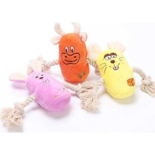Cute Squeaky Puppy Toy For Small Dogs Soft Fleece Chew Pet Dog Toys Stuffed Animal Shape Dog Cotton Rope Toys Pets Products