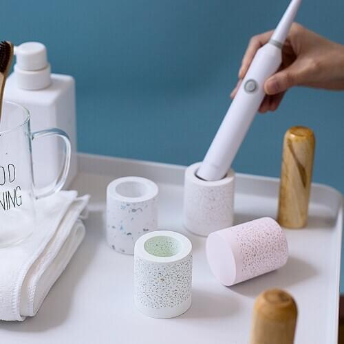 Mini Electric Toothbrush Holder Terrazzo Toothbrush Holder Storage Organizer Bathroom Supplies Water Absorbent Toothbrush Cup