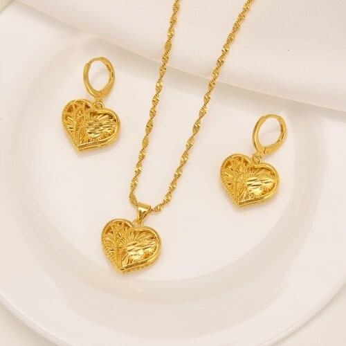 Gold Dubai india Fashion Jewelry Sets Necklace heart Shape Pendant Earrings Jewelry Bridal Wedding Jewelry Party Gifts