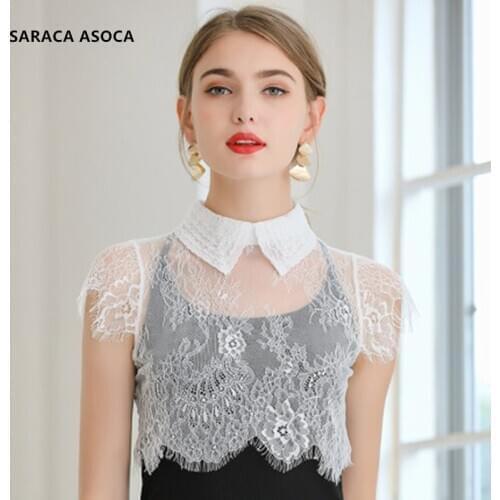 Fashion Lace Perspective Black Standing Detachable Collars Shawl Women All Match Lace Sweater Faek Collar Smock Lady A66
