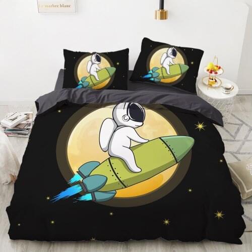 Cartoon bedding set for kids children baby Child duvet cover set 140x200 twin single Bed linen Space astronaut rocket