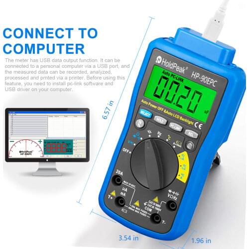 HoldPeak HP-90EPC Multimeter Digital USB Multimeter AC/DC Voltage Current C/F Temperature Tester DMM USB Interface Support PC
