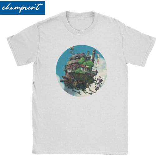 Hipster Howls Moving Castle T-Shirts for Men Round Neck Cotton T Shirt Ghibli Miyazaki Anime Short Sleeve Tees Printed Tops
