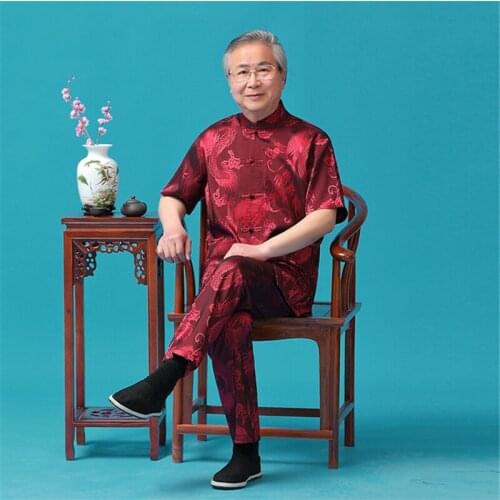 Mens tang suit traditional chinese clothing for meals pants male shirts oriental dragon shirt top kung fu stand collar hanfu