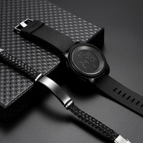 2Pcs Men Sports Waterproof Electronic Digital Luminous Wrist Watch Bracelet Men Chain Wrist Watch Bracelet Men Vintage Hot Chain