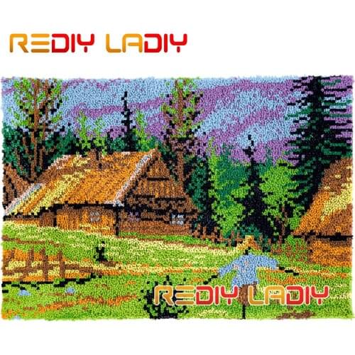 Latch Hook Rug Kits Pastoral Life Plush Wall Tapestry DIY Carpet Rug Thick Yarn Arts Cushion Crochet Floor Mat Home Decor Gifts