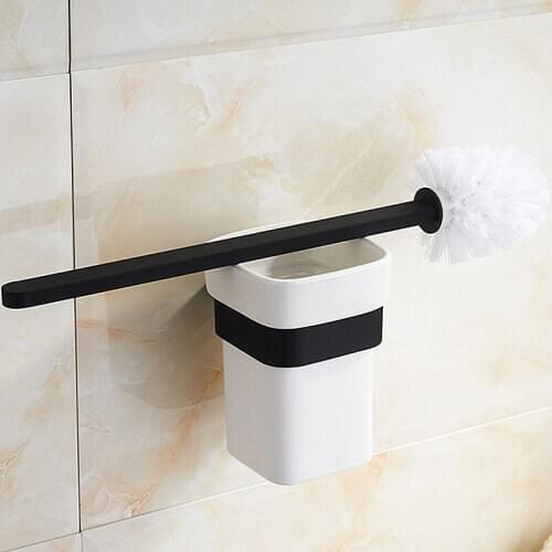 Wall mounted toilet brush holder,black square stainless steel toilet Brush Holders,ceramic toilet brush set