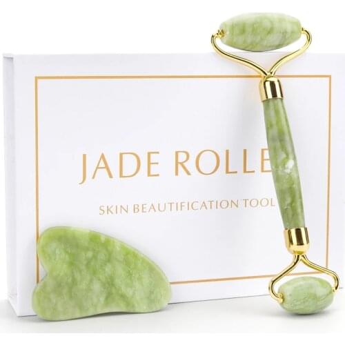 Natural Xiuyu Jade Facial Eye Massage Roller Guasha Scraping Board Green Jade Stone Face Lift Body Slim Thin Lift Roller Tool