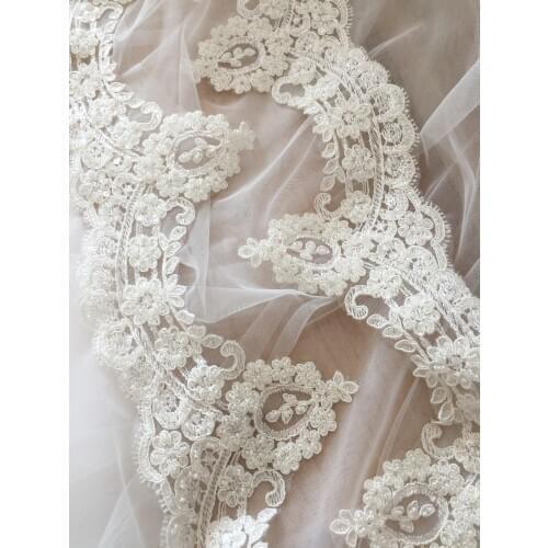 Small scallop lace trim beaded lace boarder bridal dress lace trim DIY veil lace trim
