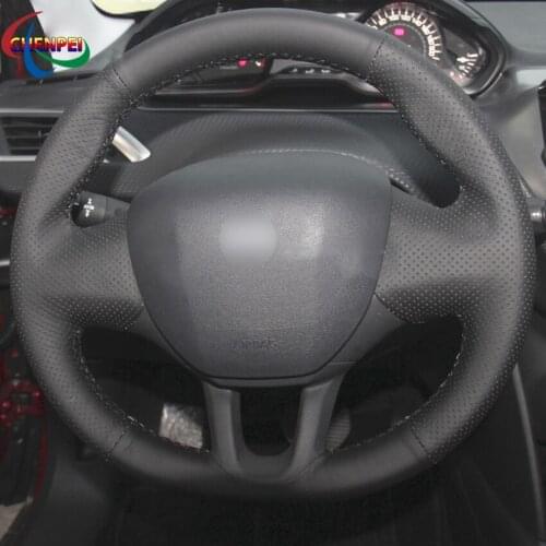 DIY Non-slip Black Leather Car Steering Wheel Cover For Peugeot 208 2012-2019 2008 2013-2019 308S 2015 Car Interior Accessories