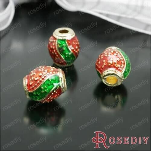Wholesale 9*8mm Gold color Base Alloy Dripping Red Green Oil Round Thailand Beads Diy Findings 10 pieces(JM4477)