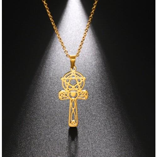 Viking Celtics Knot Star of David Cross Necklace Stainless steel Crescent Moon Witch Wand Pendant Vintage Women Jewelry Gifts