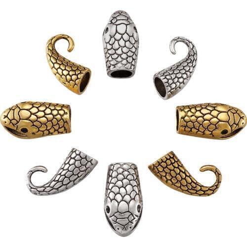 Pandahall Tibetan Antique Golden/Silver Color Alloy Hook and Snake Head Clasps Ends Caps Cord Clasps Hook for Jewelry Making