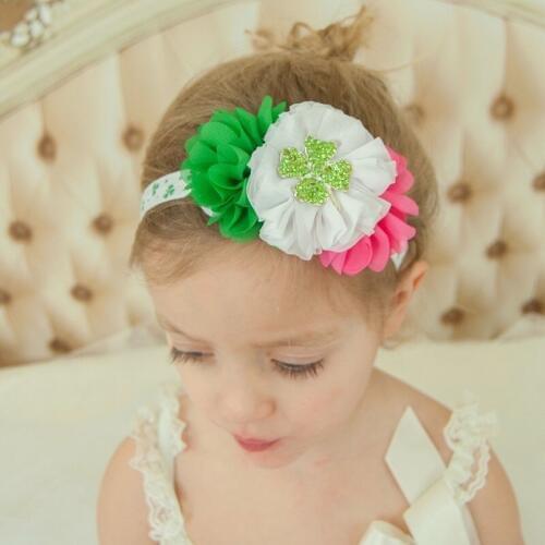 Little girls Green Clover Diamond Flower Headband Herald happy Child girls hair band St. Patricks Day accessories 1pc HB499