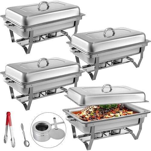 9L 8 Quart Rectangular Chafers 4 Packs for Catering Buffet Warmer Set with Folding Frame