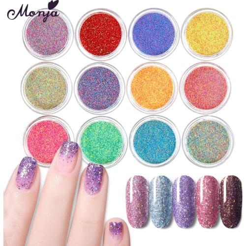 Monja 12 Boxes/Set Nail Art Powder DIfferent Styles Small Grains Shape 3D Colorful Charm Design Tips DIY Manicure Decorations