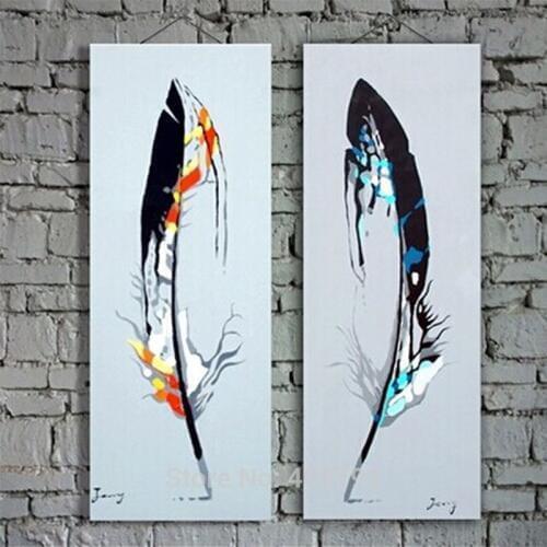 Handmade Feather Oil Painting on Canvas Modern White Abstract Painting Wall Art No Frame Home Decoration