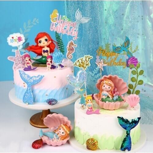 Mermaid Party Cake Toppers Scallop Seaweed Girls 1st Birthday Party Seahorse Starfish Mermaid Theme Party Under The Sea Party