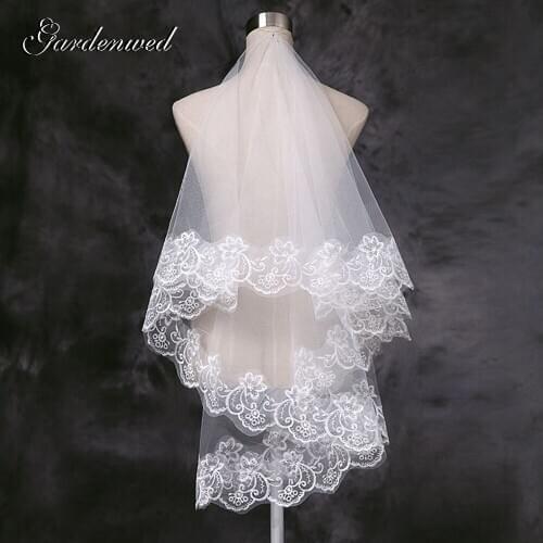 Gardenwed Women Bridal Elegant Ivory Lace Appliques Bridal Veils Wedding Accessories 2020