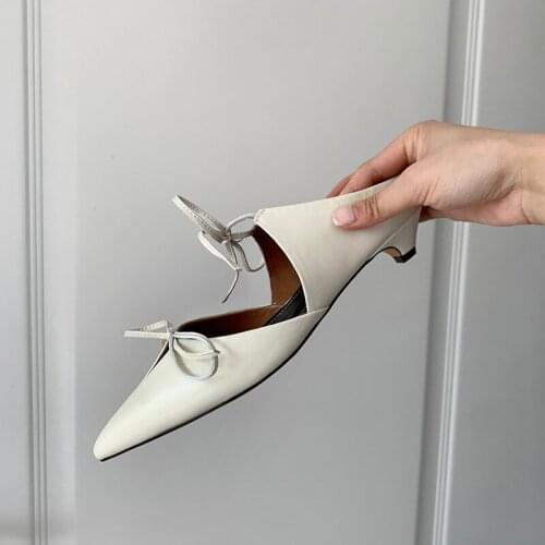 SKLFGXZY Sexy Pointy Toe Mules Women Slippers Leather Black Dress Slippers New mules shoes For Women Genuine Leather