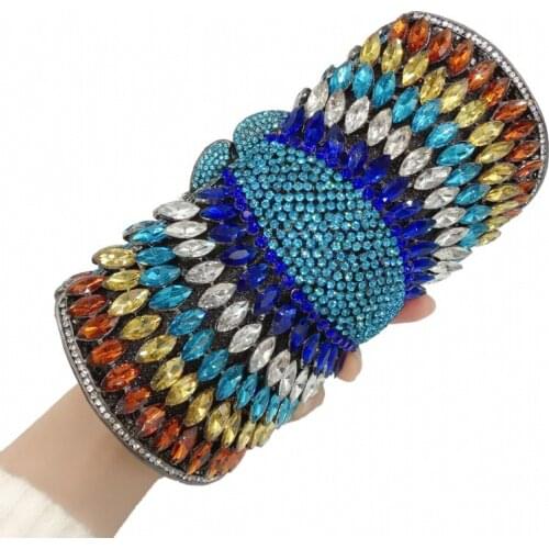 Blue/White/Yellow Big Rhinestone Evening Purse Women Best Designer Multicolored Lady Wedding Party Shoulder Handbags Phone Cluth