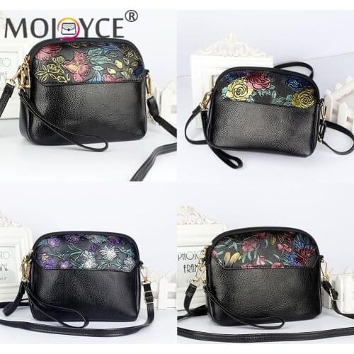Casual Women Flower Printing Shoulder Bags PU Leather Patchwork Shopping Bags Middle Aged Ladies Small Crossbody Bags