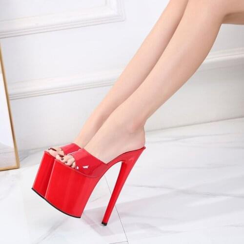 Women Shoes Summer Sexy Slippers Nightclub Party Shoes Outside Slippers PU Patent Leather Slipper Women High Heels 20CM Platform