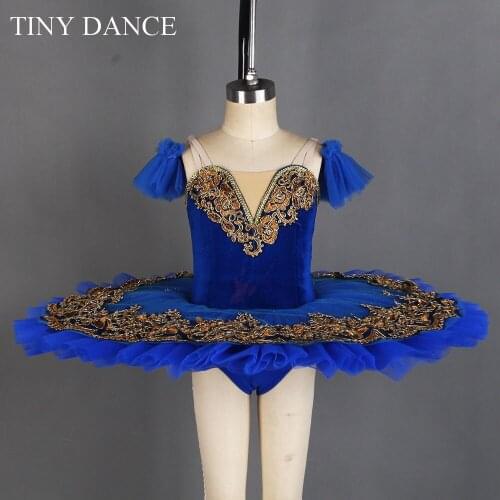 Dark Blue Professional Ballet Tutu for Adult Girls Stretch Velvet Bodice with 7 Layers Stiff Tulle Pancake Tutu Skirt BLL089