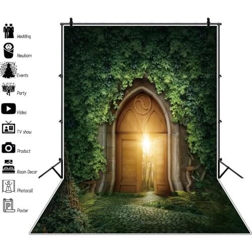 Spring Landscape Photocall Jungle Forest Vine Vintage Wood Door Wonderland Baby Newborn Portrait Photography Backdrop Background