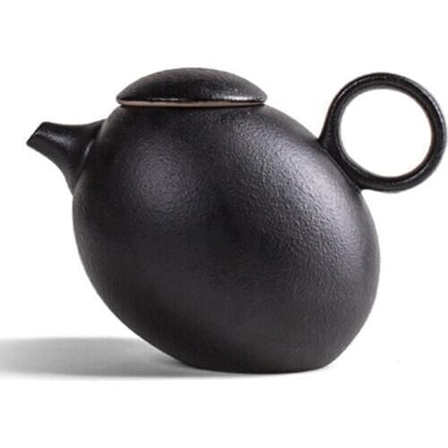 Vintage Black Pottery Teapots Creative Hand Made Ceramic Tea Pot Kettle Contentment Drinkware Tea Storage Accessories
