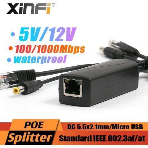 48V to 5V 3A rpi4 Active PoE Splitter 12V Waterproof Gigabit Micro USB Type C poe for Raspberry Pi 4 4B IEEE802.3af/at 100/1000M