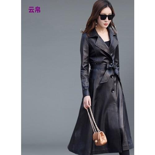 High End Leather Clothes Womens 2021 New Sheepskin Long Leather Clothes Windbreaker Fashion Trend Slim Leather Coat