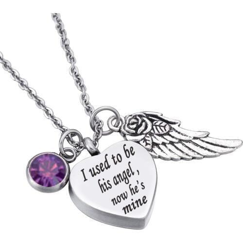 Stainless Steel i used to be his/her angel now he/she is mine religious birthstone memorial cremation urn pendant necklace