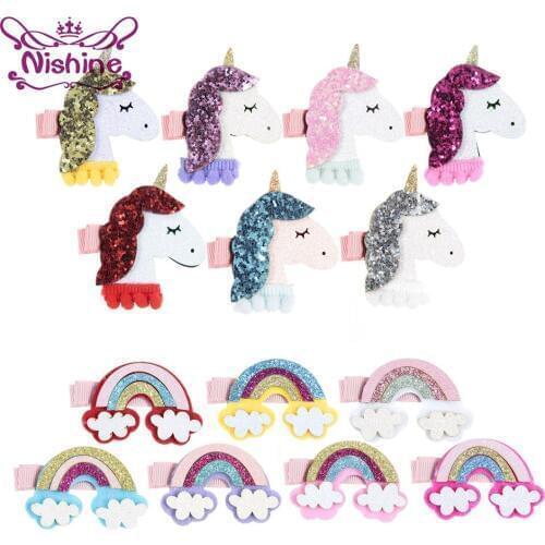 Nishine Unicorn Horn Rainbow Hairclips Kids Girls Birthday Gift Party Supplies Photography Props